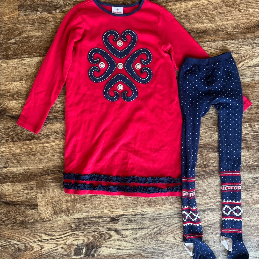 Hanna Andersson winter dress and tights set size 140 or 10